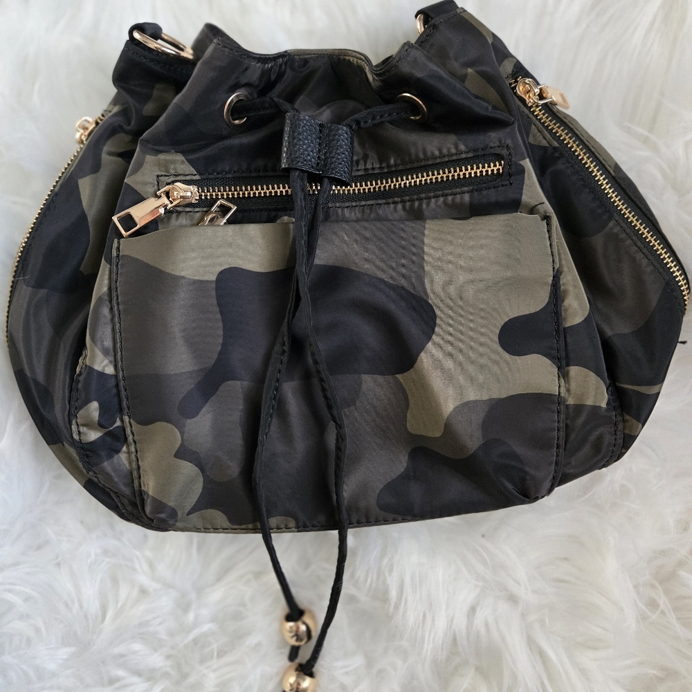 Camouflage Backpack with Gold Accents